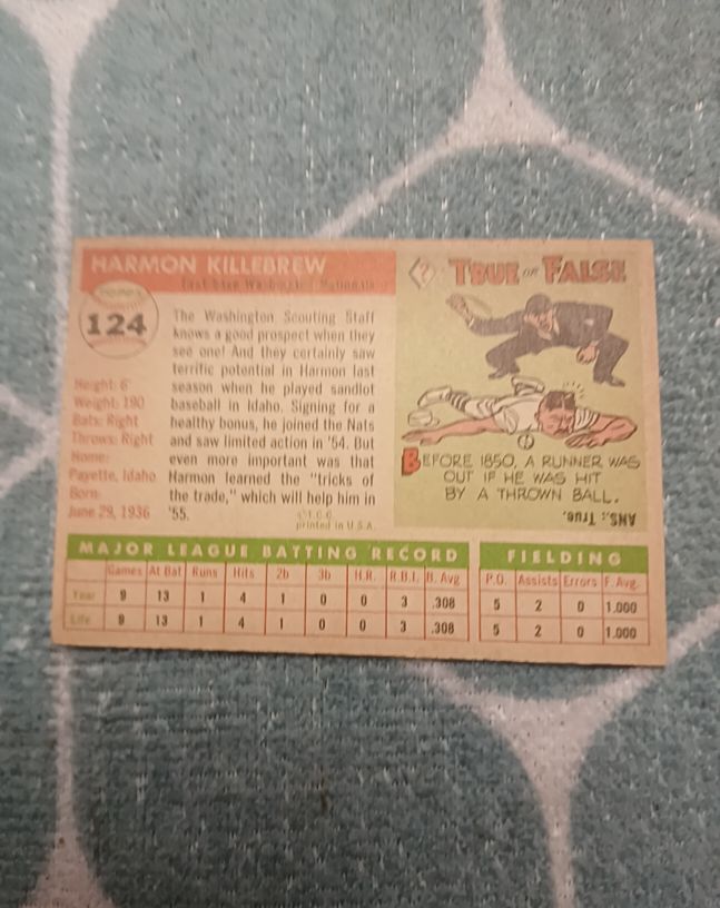 1962 Post Cereal #124 Harmon Killebrew — front