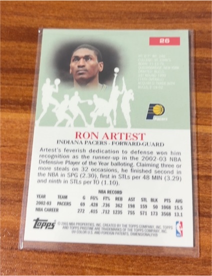 2003 Topps #26 Ron Artest — front