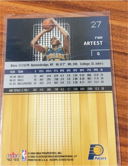 2002-03 Fleer #27 Ron Artest — front