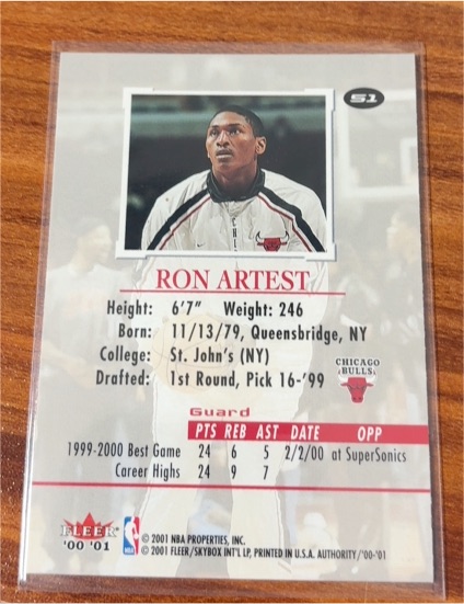 1999-00 Fleer #201 Ron Artest Rookie Card — front