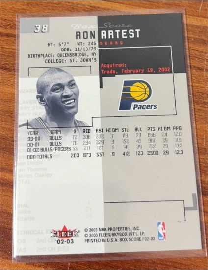 2002-03 Fleer Box Score #38 Ron Artest — front