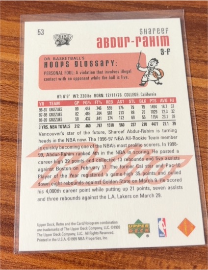 1999 Upper Deck #53 Shareef Abdur-Rahim — front
