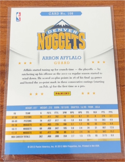 2012-13 Panini Hoops #108 Arron Afflalo — front