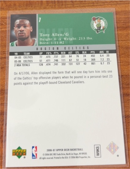 2006-07 Upper Deck #7 Tony Allen — front