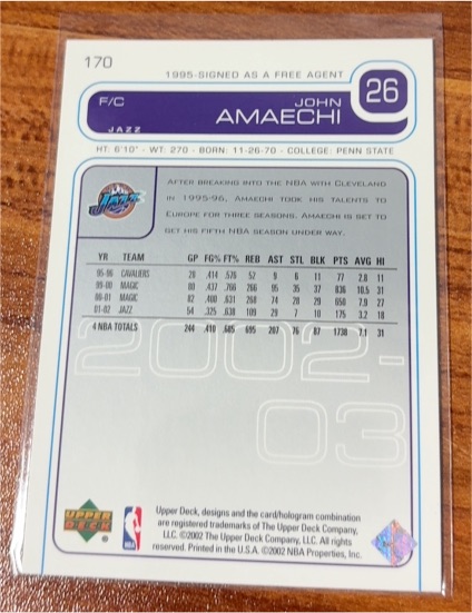 2001-02 Upper Deck #26 John Amaechi — front