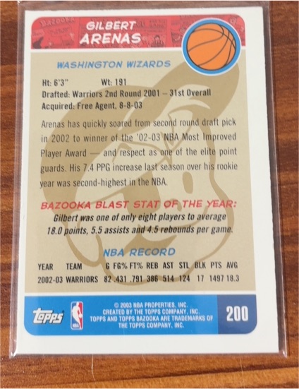 2003-04 Topps Bazooka #200 Gilbert Arenas — front