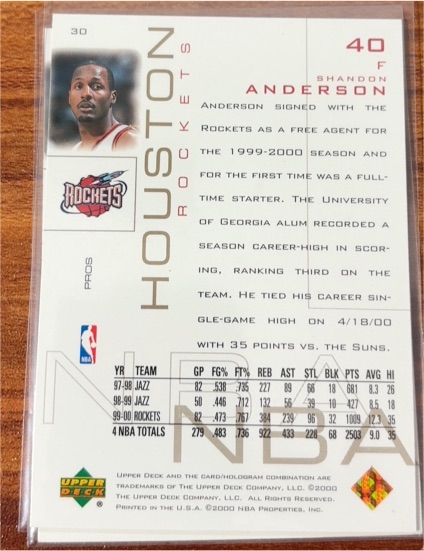 2000-01 Upper Deck MVP #40 Shandon Anderson — front