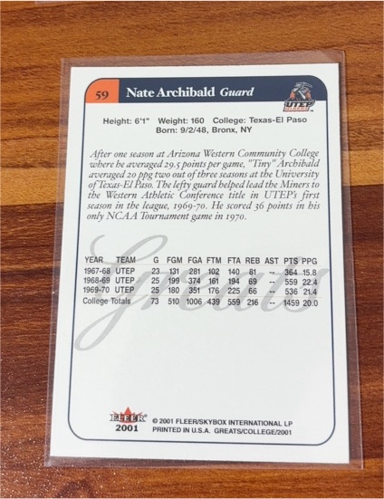 2001 Fleer #59 Nate Archibald — front