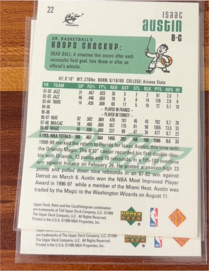 1998 Upper Deck Basketball #22 Isaac Austin — front