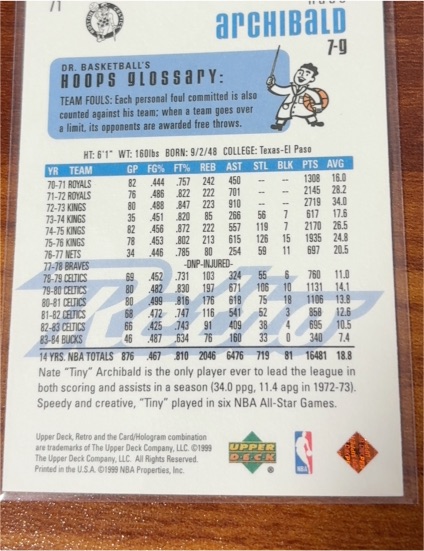 1991 Upper Deck #71 Nate Archibald — front