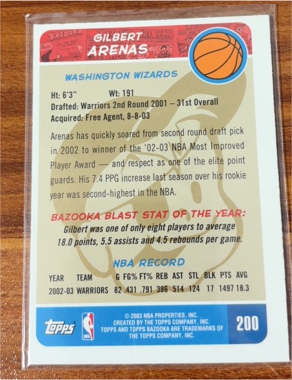 2003-04 Topps Bazooka #200 Gilbert Arenas — front
