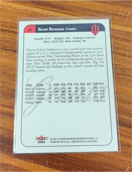 2001 Fleer Greats of the Game #46 Kent Benson — front