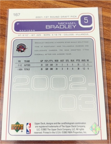 2001-02 Upper Deck #167 Michael Bradley — front