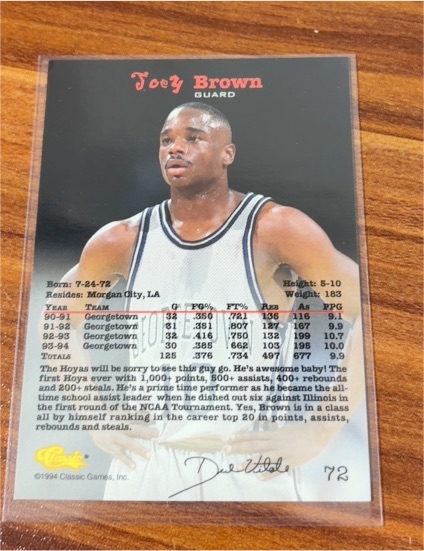 1994 Classic Draft #72 Joey Brown Georgetown Hoyas — front