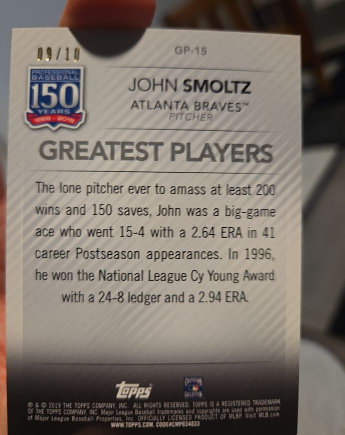 2019 Topps Series 2 150 Years Greatest Players #GP-15 John Smoltz — front