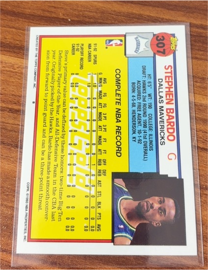 1992-93 Topps #307 Steve Bardo — front
