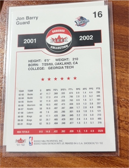 2001-02 Fleer Shoebox #16 Jon Barry — front