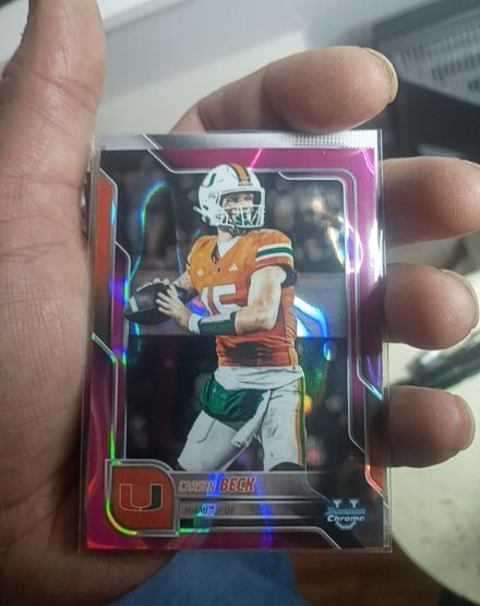 2025 Bowman Chrome University #138 Carson Beck Pink Lava Refractor — front