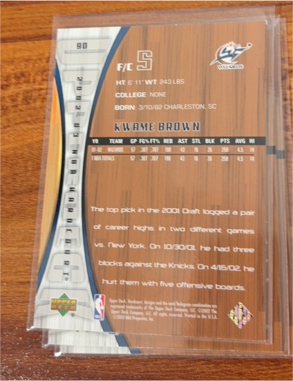 2001-02 Upper Deck #398 Kwame Brown Rookie Card — front
