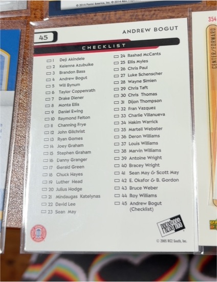2005 Press Pass #45 Andrew Bogut Checklist — front