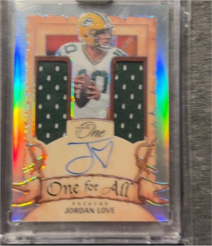 2023 Panini One #341 Jordan Love One for All Dual Patch Auto — front