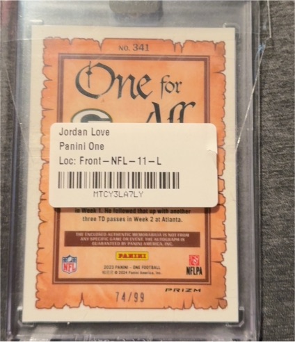 2023 Panini One #341 Jordan Love One For All — front