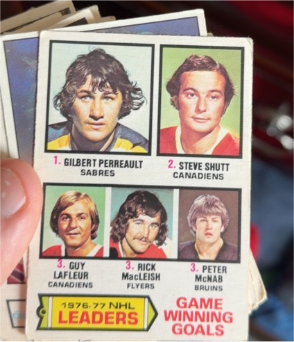 1977-78 Topps #7 Gilbert Perreault, Steve Shutt, Guy Lafleur, Rick MacLeish, Peter McNab — front