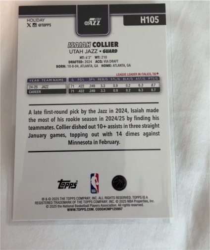 2025-26 Topps Holiday #H105 Isaiah Collier — front