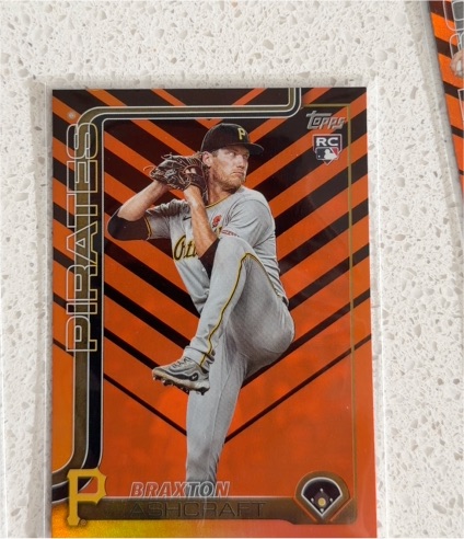 2025 Topps Update #US32 Braxton Ashcraft Holiday Orange & Black Foil Rookie Card — front