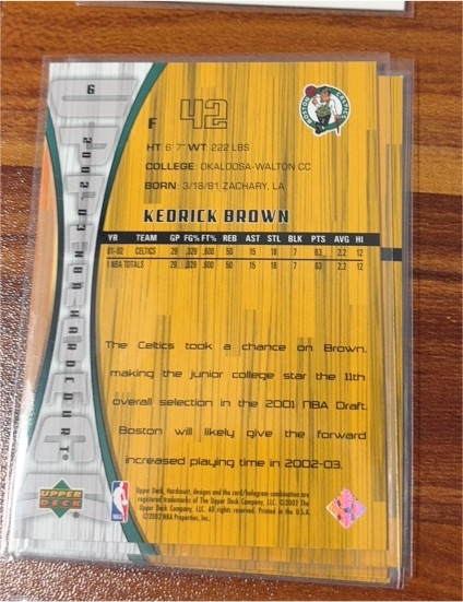 2001 Upper Deck Ovation #42 Kedrick Brown Rookie Boston Celtics — front