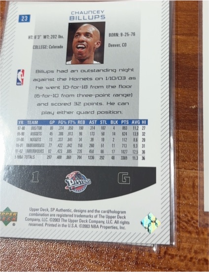 2003 Upper Deck #23 Chauncey Billups — front