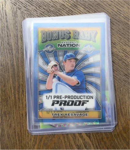 2025 Leaf Baseball Nation #1/1 Trey Yesavage Bonus Baby Pre-Production Proof — front
