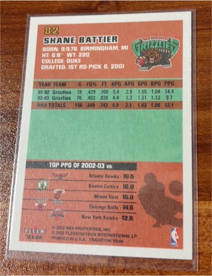 2003 Fleer #82 Shane Battier — front