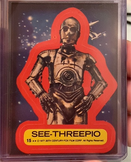1977 Topps Star Wars Sticker #15 See-Threepio (C-3PO) — front