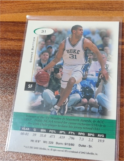 2001 Sage Hit #31 Shane Battier — front