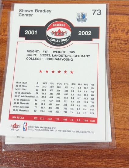 2001 Fleer Shoebox Collection #73 Shawn Bradley — front