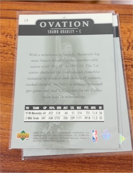 1998-99 Upper Deck Ovation #15 Shawn Bradley — front