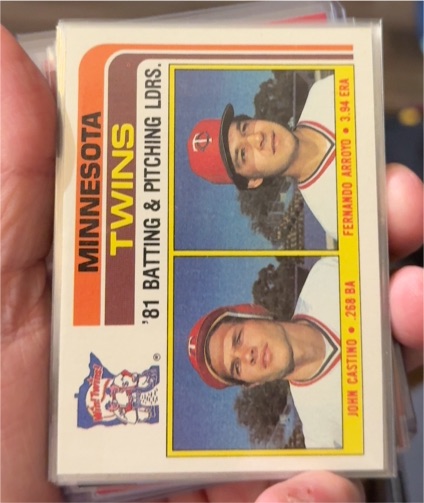 1982 Topps #396 Minnesota Twins Batting & Pitching Leaders John Castino Fernando Arroyo — front