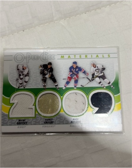 2009 O-Pee-Chee Materials #2009 Wayne Gretzky Sidney Crosby Mark Messier Quad Jersey — front
