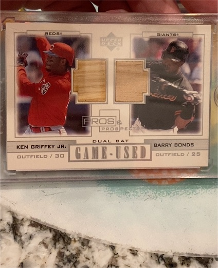 2001 Upper Deck Pros & Prospects Dual Bat Game-Used Ken Griffey Jr. & Barry Bonds — front