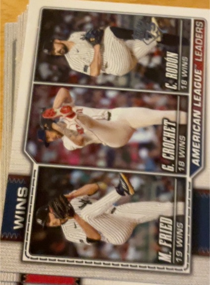 2026 Topps Series 1 #130 American League Wins Leaders Max Fried Garrett Crochet Carlos Rodon — front
