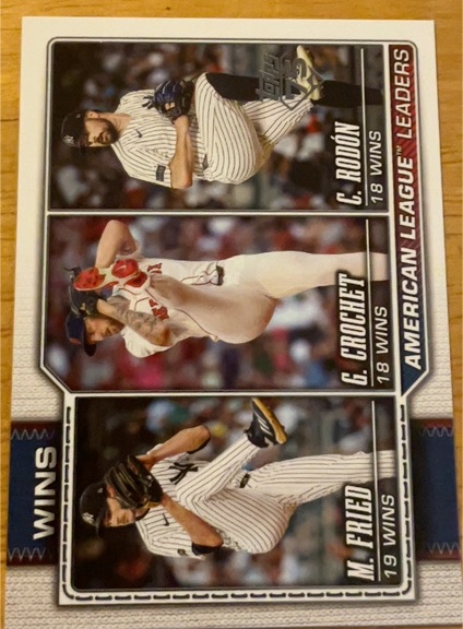 2026 Topps #130 American League Leaders Wins (Fried / Crochet / Rodon) — front