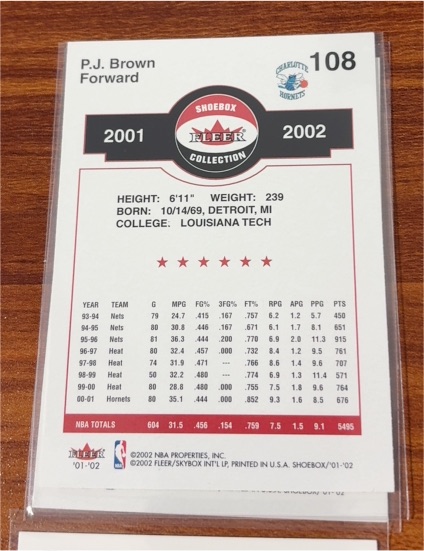 2001 Fleer Shoebox Collection #108 P.J. Brown — front
