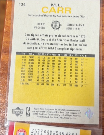 1992 Upper Deck #134 M.L. Carr — front