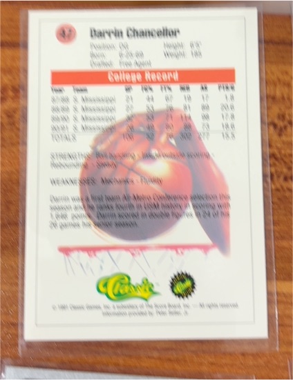 1991 Classic Basketball Draft Picks #47 Darrin Chancellor — front