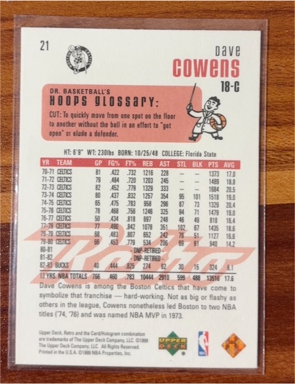 1991 Upper Deck #21 Dave Cowens — front