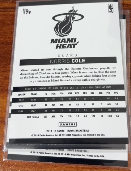 2014-15 Panini Hoops #179 Norris Cole — front