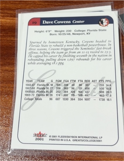 2001 Fleer #19 Dave Cowens — front