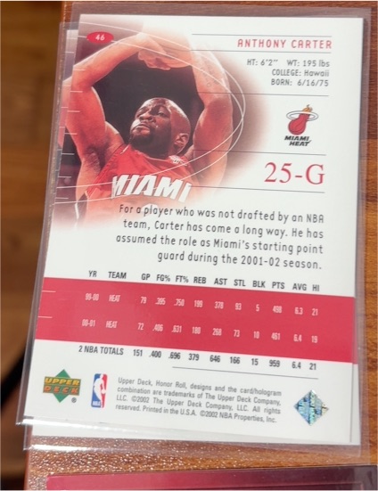 2001-02 Upper Deck Honor Roll #46 Anthony Carter — front
