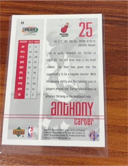 2001-02 Upper Deck Playmakers #49 Anthony Carter — front